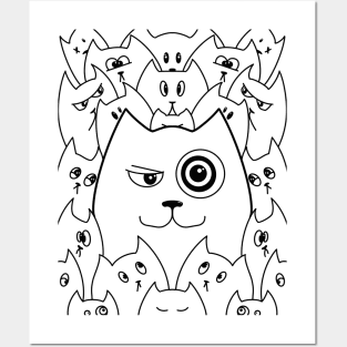 Cartoon Qute Cat Doodle / Cats illustration / Cat line art Posters and Art